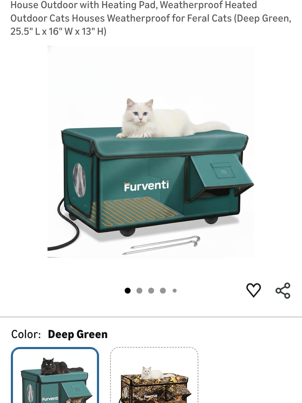 Furventi Heated Outdoor Cat House in Deep Green